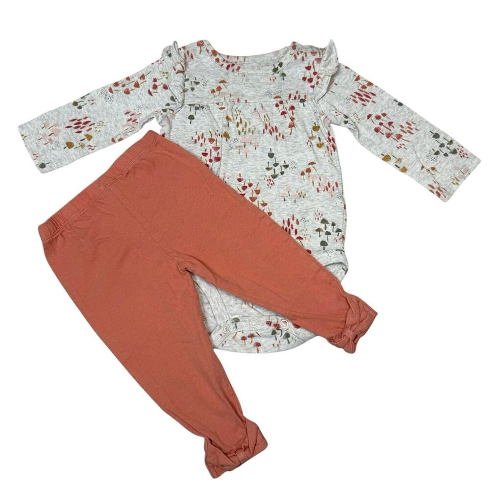 Carter's Bodysuit Matching Outfit Baby Girl Fall Gray Orange 9 Months